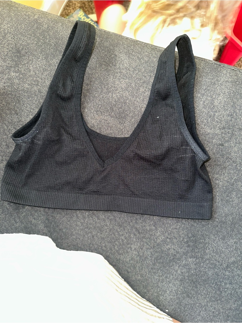 Colsie Black Ribbed V-Neck Seamless Bralette
